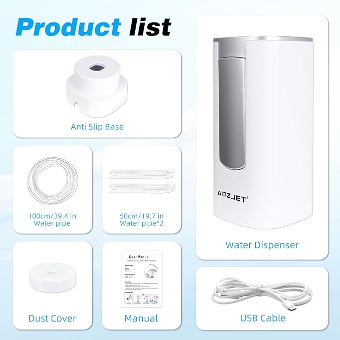 Water Dispenser for 5 Gallon Bottle with Digital Display, 4 Dispense Modes, Portable USB Charging Electric Water Pump, Foldable Spout, Food-Grade Water Jug Pump for Home, Office, RV, Campin(White)