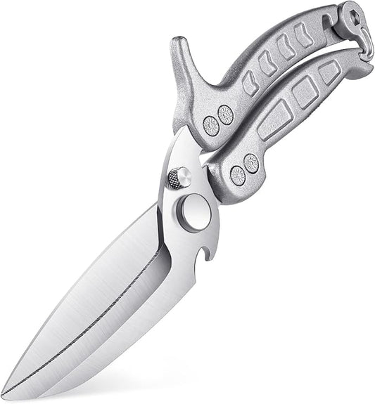 DRAGON RIOT Heavy Duty Poultry Shears - A Must Have Kitchen Shears for Chicken and Meat Cutting - Dishwasher Safe and Stainless Food Kitchen Scissors for Thanksgiving(Silver)