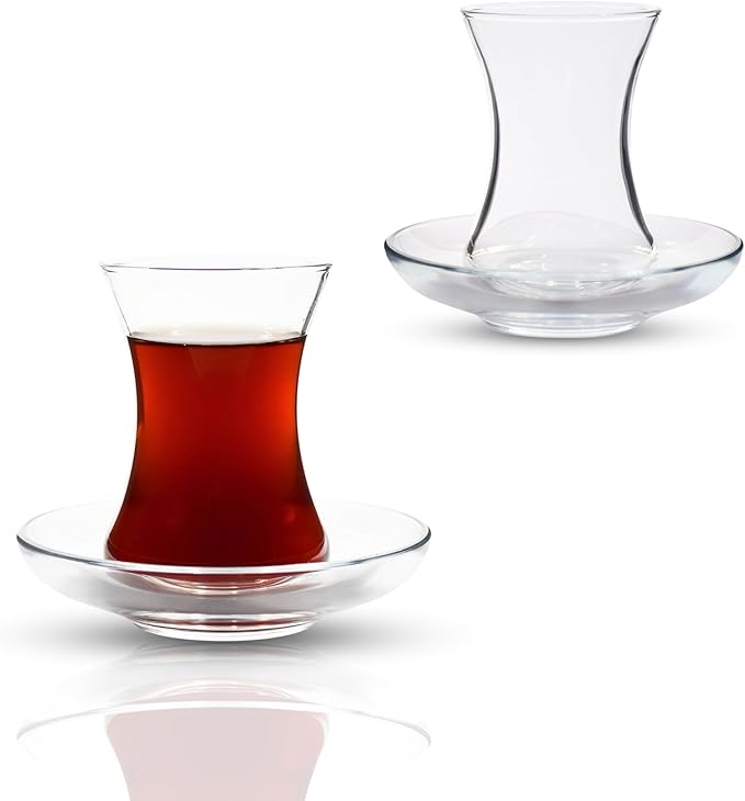 ums Turkish Tea Glass Set, Slim Waist Design and Thick Sole Prevent Tea From Getting Cold, Easy to Keep for 48 People, 48 Saucers, 48 Glasses, Useful Set (96 Pieces)