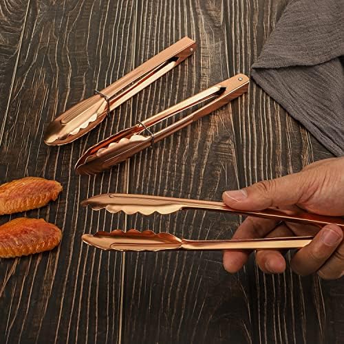 MSY BIGSUNNY 9 Inch Kitchen Food Tongs for Cooking and Serving Tongs- Aluminum - Set of 3 (pink gold)