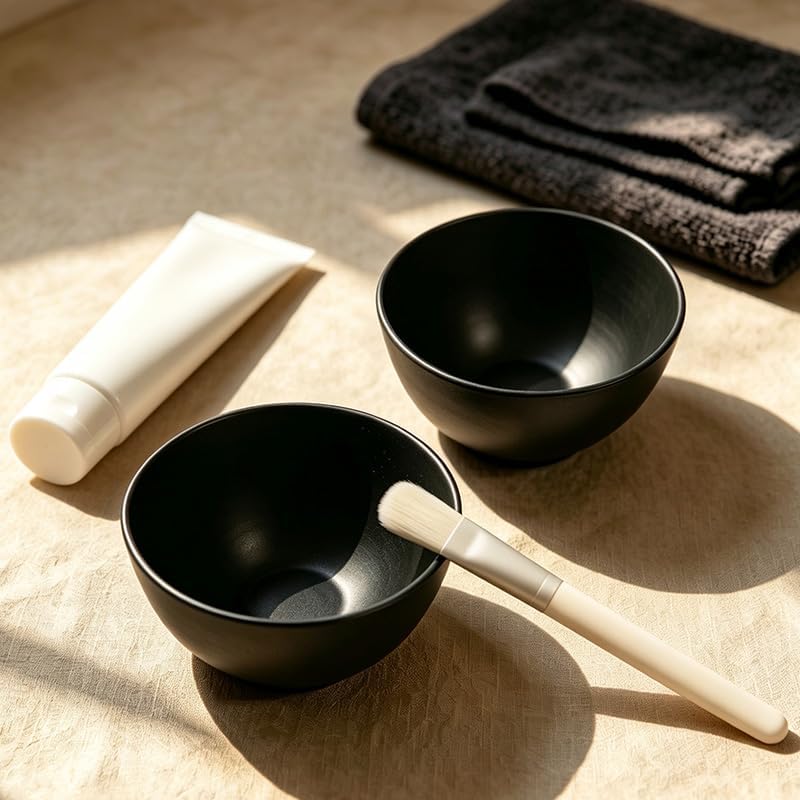 2Pcs Silicone Facial Mask Mixing Bowl Set, Black Flexible Face Mask Bowls for DIY Skincare, Mud Mask, Cosmetic Mixing Tool, Reusable Esthetician Supplies for Home Salon Spa Use