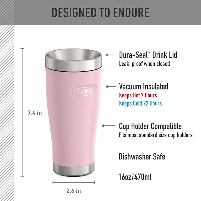 THERMOS ICON SERIES, Stainless Steel Tumbler, Sunset Pink, 16 oz