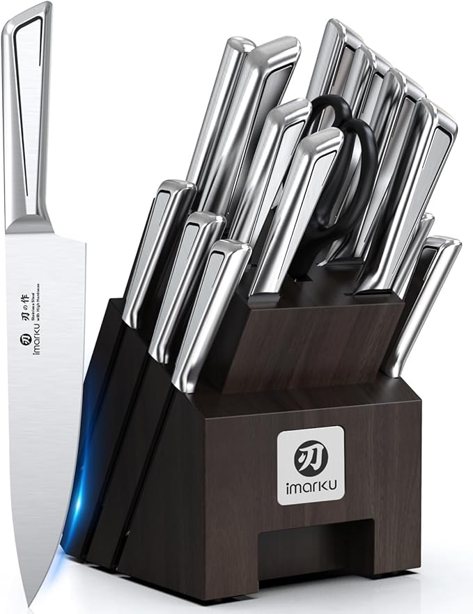 imarku Knife Set, 16 PCS Kitchen Knife Set with Block High Carbon Steel, Ultra Sharp Japanese Knives Set for Kitchen, Ergonomic Handle, Dishwaher Safe, Home Kitchen Essentials, Gifts for Men Women