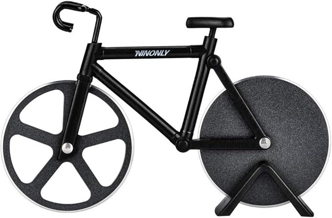 Ninonly Bicycle Pizza Cutter Wheel,Non-stick Bike Pizza Slicer,Stainless Steel Cutting Wheels With a Stand for Pizza Lovers, Housewarming Gifts Cool Kitchen Gadget Cool Men's Gift