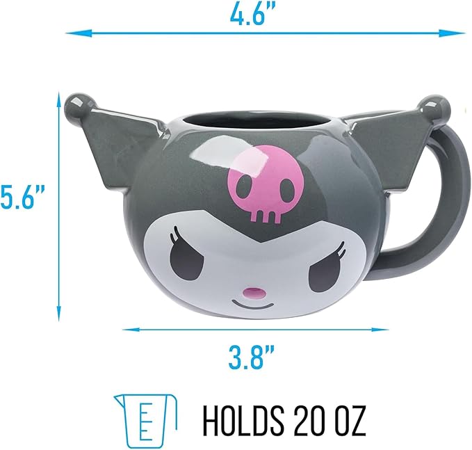 Silver Buffalo Hello Kitty and Friends Kuromi Ceramic 3D Sculpted Mug, 20 Ounces