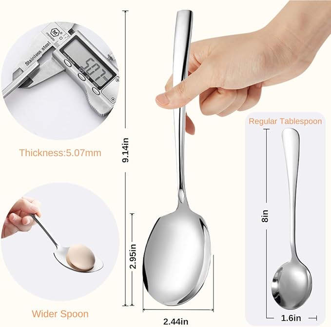 Serving Spoons Set Stainless Steel 9.14 Inch Serving Utensils for Buffet Catering Dishwasher Safe (12-pieces, Silver)