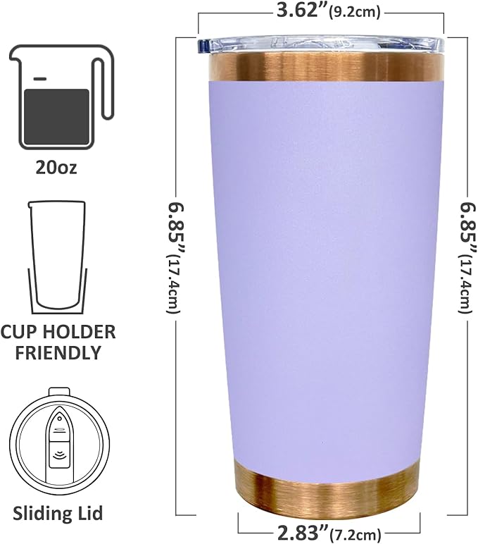20 oz Tumbler Bulk Stainless Steel Tumblers with Lids and Straws, Double Wall Vacuum Insulated Travel Coffee Mug for Laser Engrave, Powder Coated Cups for Hot and Cold Drinks (Lilac,1 pack)