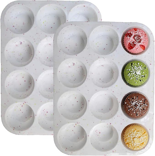 2Pcs Silicone Muffin Pan for Baking - 12 Cup Regular Size Cupcake Pan, Silicone Muffin Tray, Nonstick Cupcake Baking Pan Molds for Baking Homemade Muffins