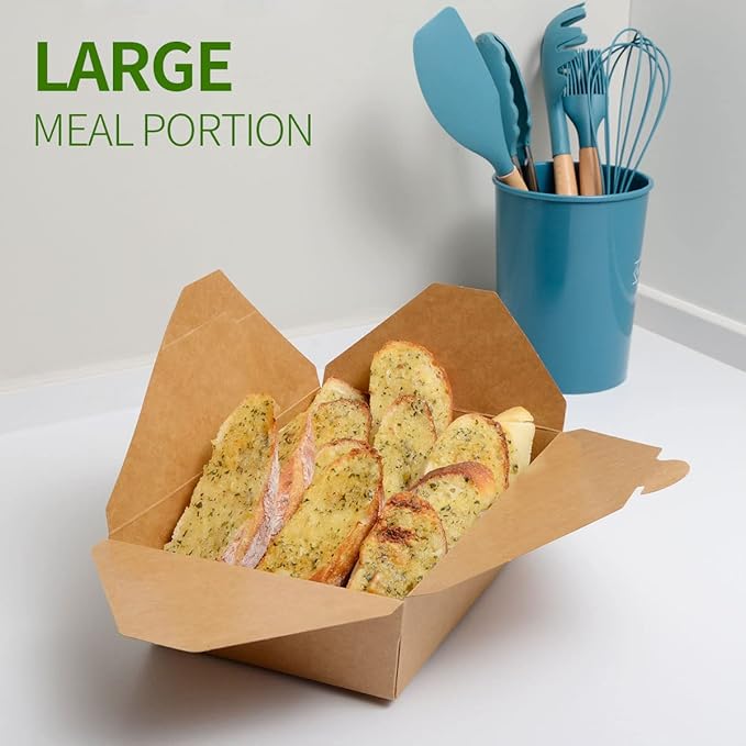 50 Pack 70 oz Large Take Out Food Containers - Heavy Duty Microwavable Kraft Brown Paper To Go Box #3 - Grease Resist Paper Lunch Box Cardboard Take Out Box for Restaurant, Household, Party