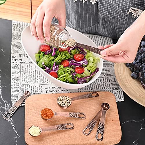 Measuring Spoons Set, Copper Measuring Spoons Set, Stainless Steel Measuring Spoons, Copper Plated Measuring Spoons, 6 Measurer Spoons (Copper-6spoons+1ring)