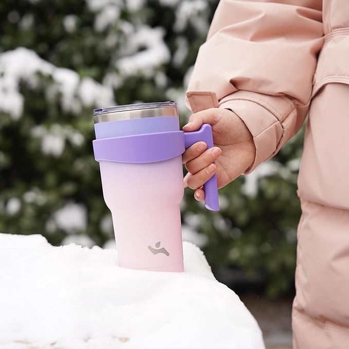 20 oz Tumbler with Handle and 2 Straw 2 Lid, Insulated Water Bottle Stainless Steel Vacuum Cup Reusable Travel Mug,Pastel Sunset