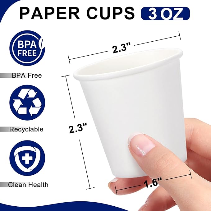 100 Pack 3 oz Paper Cups, Disposable Bathroom Cups, Small Mouthwash Cups, Mini Paper Cups for Bathroom, White 100Pack