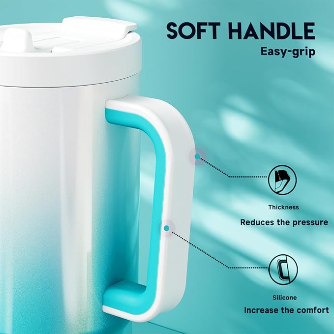 Meoky 32 oz Tumbler with Handle and Flip Straw, 100% Leakproof Tumbler with Lid and Straw, Stainless Steel Insulated Cup, Cupholder Friendly, Keeps Cold for 24 Hours (Azure)