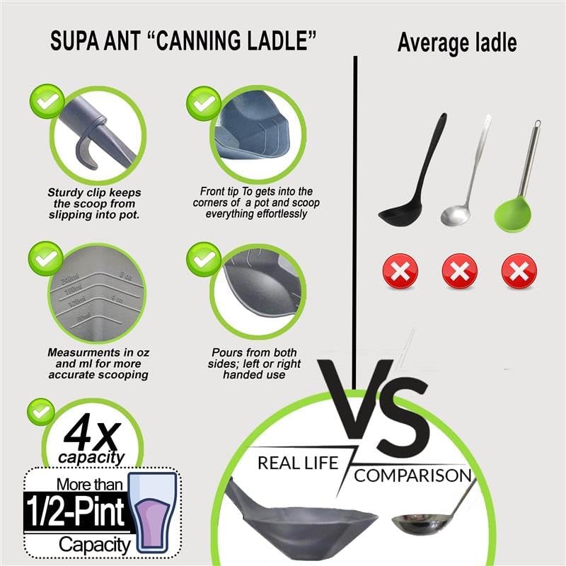 Supa Ant Jar lifter and Canning Ladle 1/2 Pint Capacity - Canning Supplies with Magnetic lid lifter + Bubble Popper (Assembled in USA)