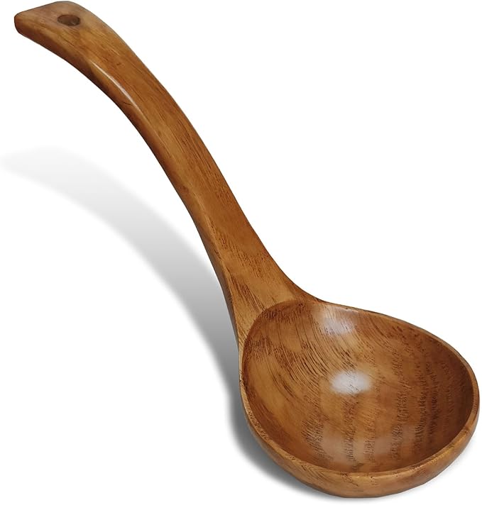 Wooden Ladle for Soup, Long Handle Wood Ladle Spoon Large Wooden Soup Ladel Cooking & Serving Spoon Utensils for Kitchen Cookware