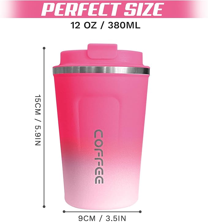 Travel Coffee Mugs Leak-Proof, Reusable Coffee Cups with Lids, Stainless Steel Vacuum Insulated Coffee Tumblers, Thermal Insulation Cups for Men & Women Hot & Cold Drinks(2nd-Red White, 12OZ)