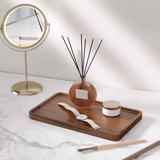 2 Pack Acacia Wood Serving Tray,9.8x5.9 Inch Decorative Trays Platter for Coffee Table,Living Room,Bar,Party,Mini Charcuterie Boards Cheese Board,Home Decor