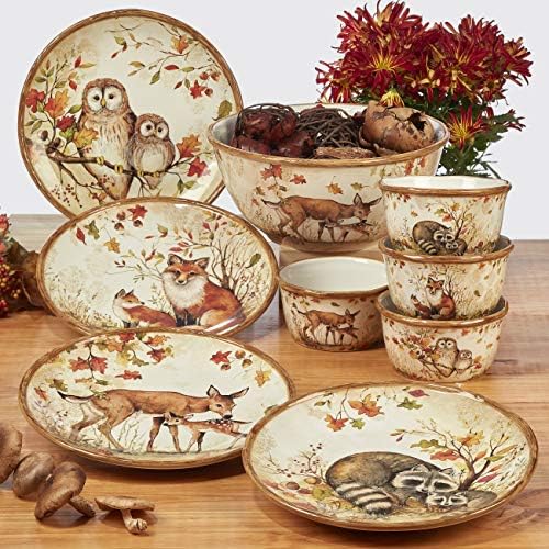 Pine Forest 16 oz. Woodland Ceramic Mugs, Set of 4 – Autumn Wildlife Coffee Cups with Fox, Owl, Deer & Raccoon – Great for Hot Chocolate, Tea, Pumpkin Spice, Fall Gifts, and Cozy Cabin Vibes