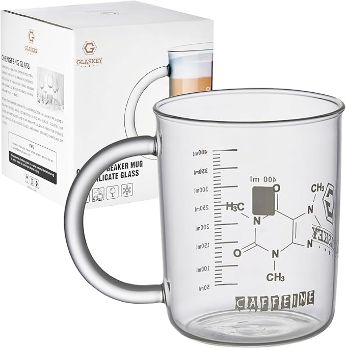 GLASKEY Caffeine Beaker Mug,16 oz Anti-Dripping Borosilicate Caffeine Mug,Cool Coffee Mugs with Handle,Chemistry Mug,Novelty Chemistry Science Teacher Gifts for Women Men