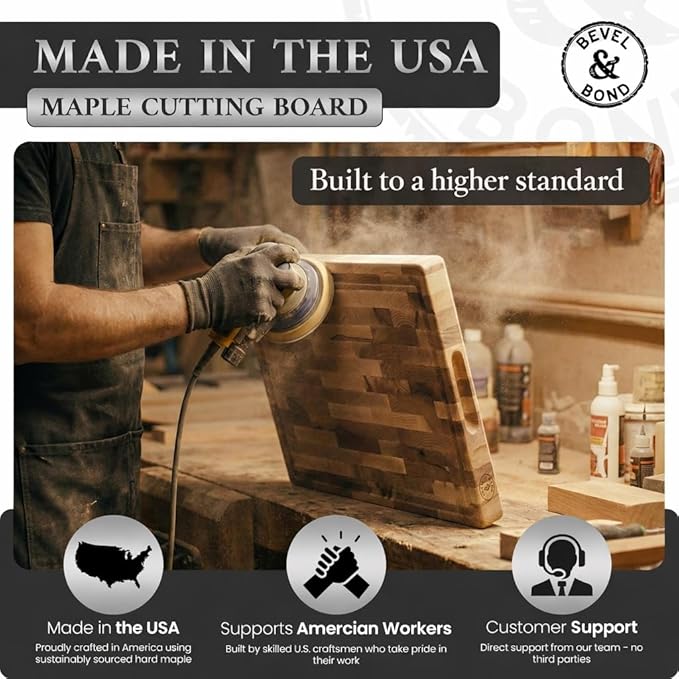 Maple End-Grain Cutting Board – Made in USA – 17” x 13” x 1.75” Thick Butcher Block – Juice Groove, Non-Slip Feet – Food-Safe Mineral Oil Finish – Premium Gift Box