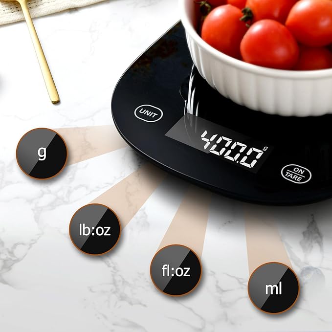 Arboleaf Smart Food Kitchen Scale, 22lb Digital Food Scale with Nutritional Calculator, Smart Kitchen Weighing with App for Macro, Keto, Calorie, Cooking, Grams and Ounces, 0.1oz/0.5g，Black