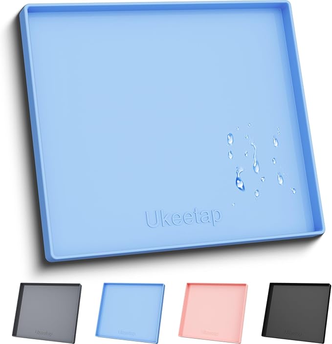 Extra Thick Silicone Mat Waterproof with Raised Edge 22" x 19", Under Sink Mat for Kitchen & Bathroom, Kitchen Cabinet Liner, Multi-Purpose for Storage & Protection, Blue