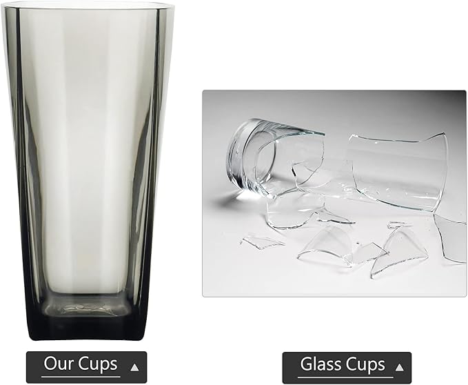 Top-spring 20-Ounce Reusable Plastic Water Tumbler, Clear Shatterproof Drinking Glasses, BPA Free, Set of 6 (20 Oz, Gray) | Reusable, Clear, Shatterproof, Drinking Glasses, BPA Free, 20 Oz