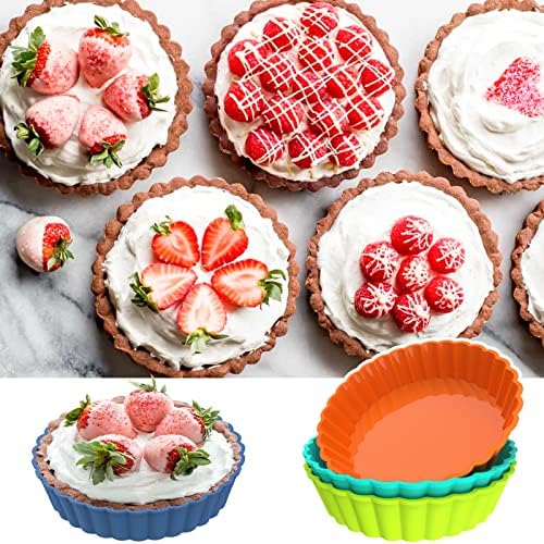 Webake 8 Pack Silicone Tart and Pie Molds, 5 Inches Silicone Round Mold Individual Small Fluted Cake Pans Mini Quiche Tart Pans for Baking