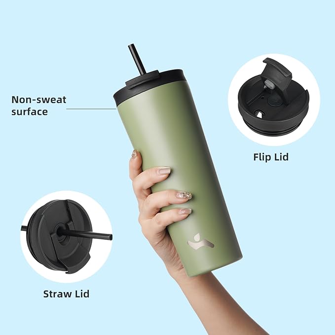 30 OZ Insulated Tumbler with Lid and 2 Straws Stainless Steel Water Bottle Vacuum Travel Mug Coffee Cup,ArmyGreen