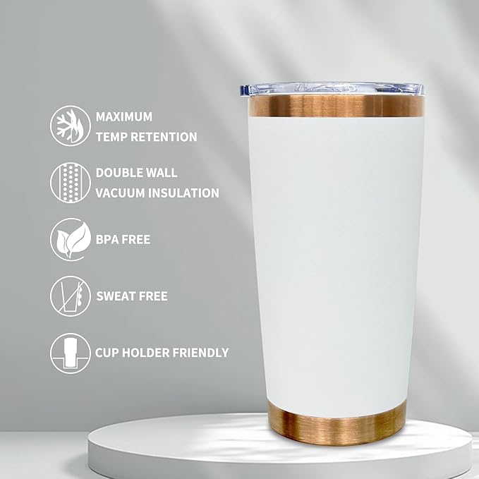 20 oz Tumbler Bulk 8 Pack Stainless Steel Tumbler with Lid and Straw, Double Wall Vacuum Insulated Travel Coffee Mug for Laser Engrave, Powder Coated Cup for Hot and Cold Drinks (White,8 pack)