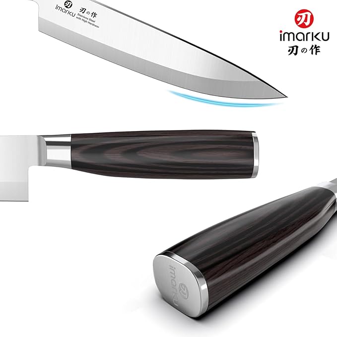 imarku Chef Knife 8-Inch Pro Japanese Kitchen Knife High-Carbon Stainless Steel Paring Knife Ergonomic Handle Rasor Sharp Single-Bevel Edge Birthday Gift for Women and Men