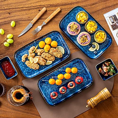 vancasso Stern Serving Platters Set of 4, 11 Inches Rectangular Ceramic Serving Plates, Blue Serving Trays for Entertaining