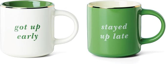 kate spade new york Got Up Early & Stayed Up Late, Mugs, Set of 2, Green