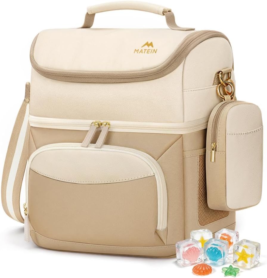 MATEIN HER Double Decker Lunch Bag with Ice Pack, Large Insulated Lunchbox