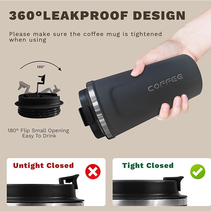 Travel coffee mugs leak-proof, reusable coffee cups with lids, stainless steel vacuum insulated coffee tumblers, thermal insulation cups for men & women keep drinks hot & cold(2nd-Blue, 12OZ)