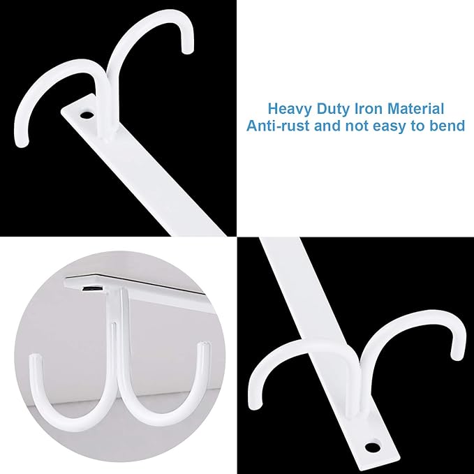 Mug Rack Under Cabinet - Coffee Cup Holder, 8 Mugs Hooks Under Shelf, Display Hanging Cups Drying Hook for Bar Kitchen Utensils White