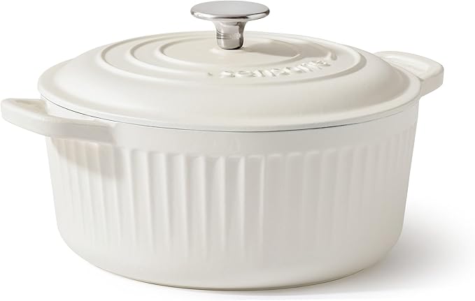 SENSARTE Enameled Cast Iron Dutch Oven Pot with Lid 3.5 Quart Heavy-Duty Round Dual Handles Kitchen Pot with Cotton Potholders & Silicone Trivet, Pot for Bread Baking, Stews, Braising, Roasting, Oven Safe up to 500°F, White