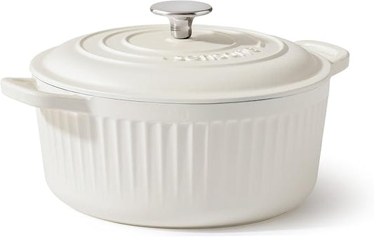 SENSARTE Enameled Cast Iron Dutch Oven Pot with Lid 3.5 Quart Heavy-Duty Round Dual Handles Kitchen Pot with Cotton Potholders & Silicone Trivet, Pot for Bread Baking, Stews, Braising, Roasting, Oven Safe up to 500°F, White