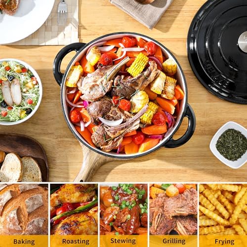 Velaze 7.5 QT Enameled Cast Iron Dutch Oven Pot with Lid,Black
