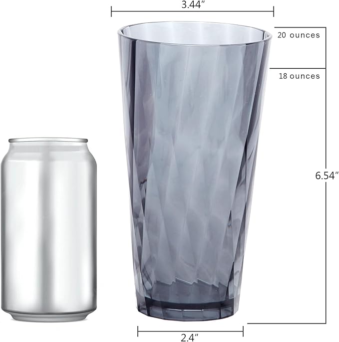 Unbreakable Plastic Drinking Glasses,Set of 6, Shatterproof Drinking Cups, Plastic glass cups,20ozplastic Tumbler Cups, Dishwasher Safe (Grey 20oz)