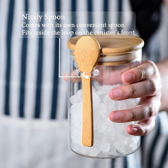 33.8Oz Large Airtight Glass Jar with Spoon and Lid, Overnight Oats Containers,Glass Storage Containers for Coffee, Tea, Sugar, Spice, Bath Salt, salad 1pcs