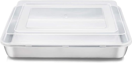 E-far Stainless Steel Baking Pan with Lid, 12⅓ x 9¾ x 2 Inch Rectangle Sheet Cake Pans with Covers Bakeware for Cakes Brownies Casseroles, Non-toxic & Healthy, Heavy Duty & Dishwasher Safe