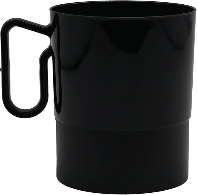 Party Essentials 8-Ounce Hard Plastic Coffee Cup/Tea Mug with Handle, 20-Count, Bistro Black