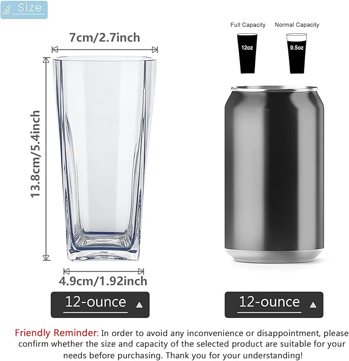 Top-spring 12-Ounce Reusable Plastic Water Tumbler, Clear Shatterproof Drinking Glasses, BPA Free, Set of 6 (12 Oz, Clear)