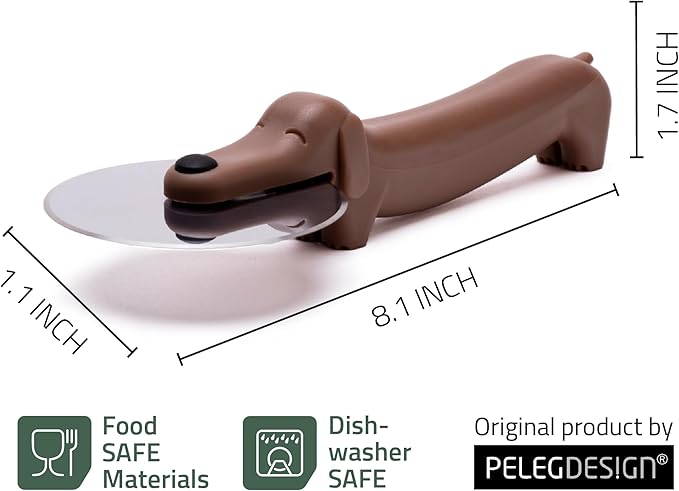 Peleg Design Puperoni Cute Pizza Cutter Wheel – Dog-Shaped Plastic Pizza Cutter Wheel with Stainless Steel Blade & Durable Plastic Handle, Funny Pizza Gifts