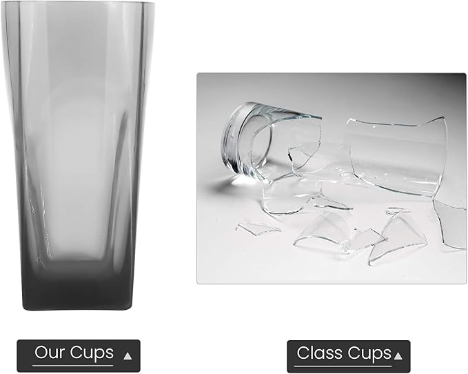 Top-spring 12 Oz Reusable Plastic Water Tumblers - Stackable Shatterproof Clear Plastic Drinking Glasses Set of 6 - BPA-Free Water Glasses Unbreakable Drinking Cups (Gray)