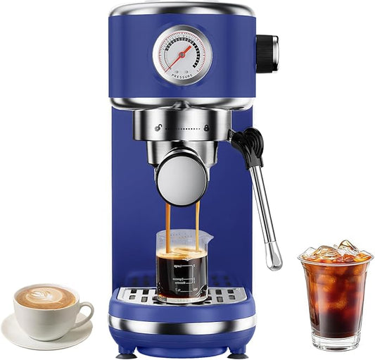 20 Bar Espresso Machine with Milk Frother, Compact Espresso Maker, Stainless Steel Coffee Machine with Precise Temp Control & 44oz Removable Water Tank for Latte, Cappuccino, Dark Blue