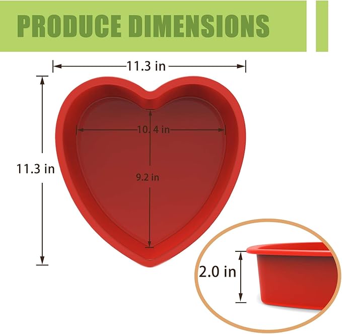 SILIVO Silicone Heart Shaped Cake Pans (2 Pack) - 11 Inch Large Nonstick Heart Cake Molds for Cakes and Brownies