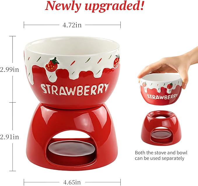 Mini Sweet Fondue Cup, Ceramic Chocolate Melting Pot and Stove Set of 2, Coffee Warmer Mug, Portable for Cheese, Butter Melting Dipping Tool for Marshmallows/Fruits for Camping/Date/Movie Night/Party