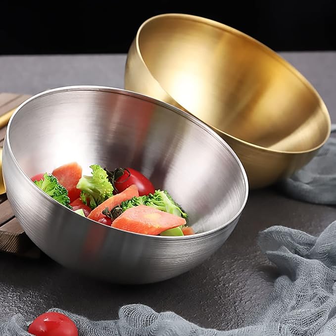 Stainless Steel Salad & Serving Bowls - Nesting Mixing Bowls for Cooking, Baking & Prepping - Set of 2, Small & Large - 5.9 & 7.9 Inch (Silver)